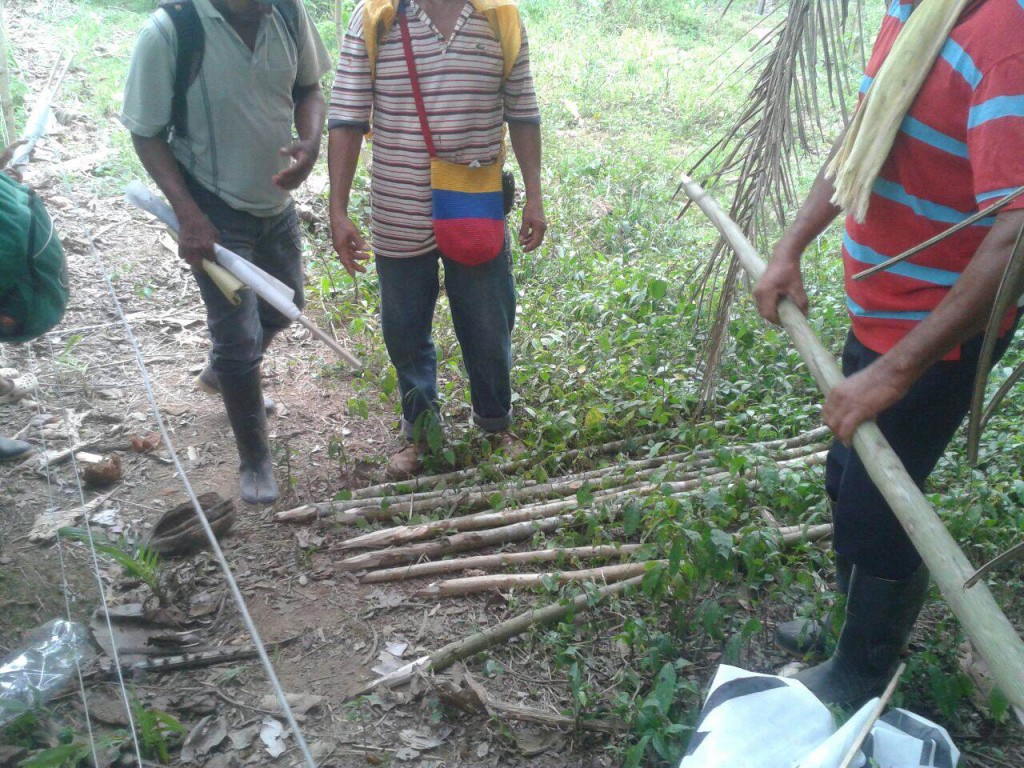 A un lado de la carretera que accede a la Hacienda Monte Verde, los campesinos encontraron 9 lanzas que según los labriegos fueron labradas por los hombres vigilaban la finca. El hallazgo preocupó a los reclamantes dado el peligro que representan estas armas artesanales