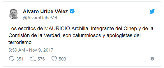 Trino del expresidente contra de la honra del investigador Mauricio Archila.